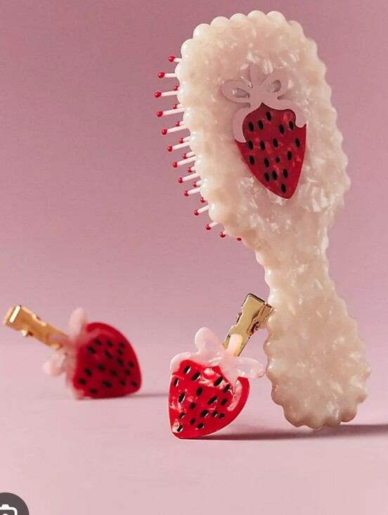 Anthropologie Accessories - By Anthropologie Berry Cute Crease-Free Hair Clips, Set of 2 & Mini Brush